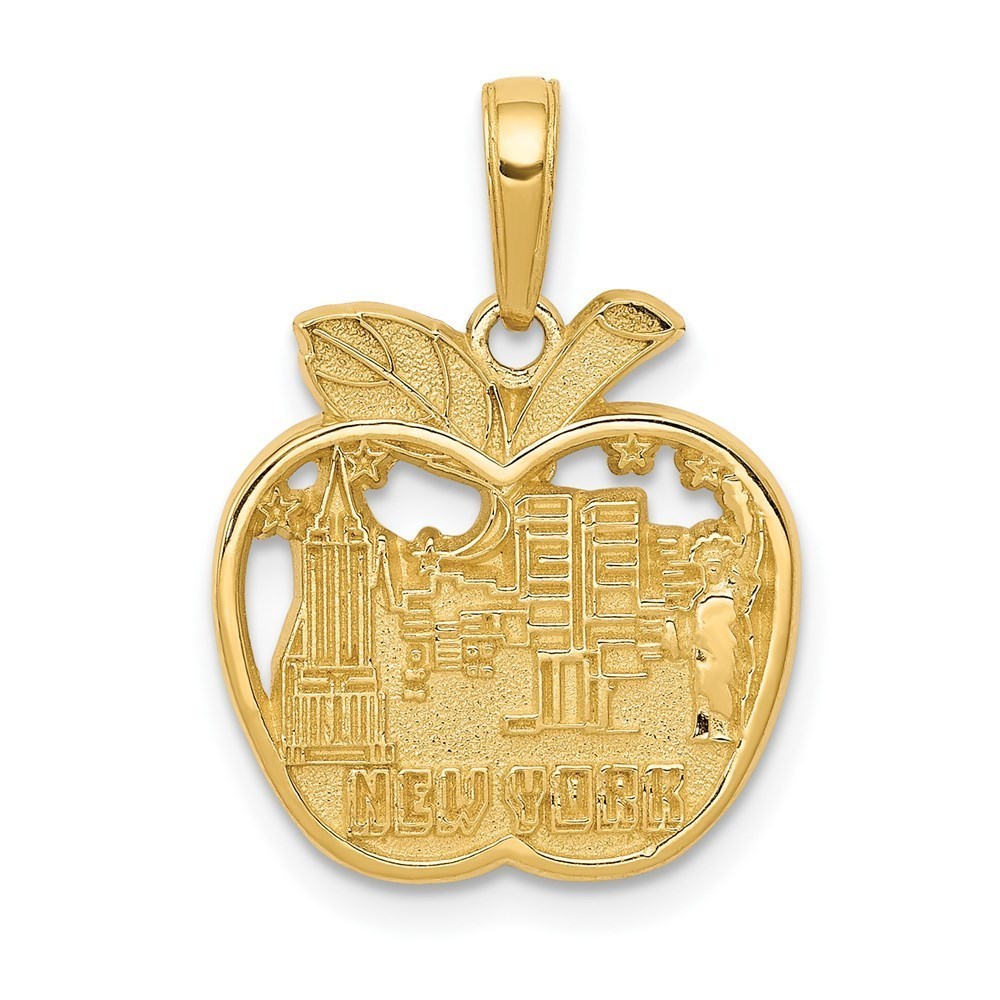 14k Yellow Gold Travel NEW YORK City Skyline in Apple Necklace Charm Pendant